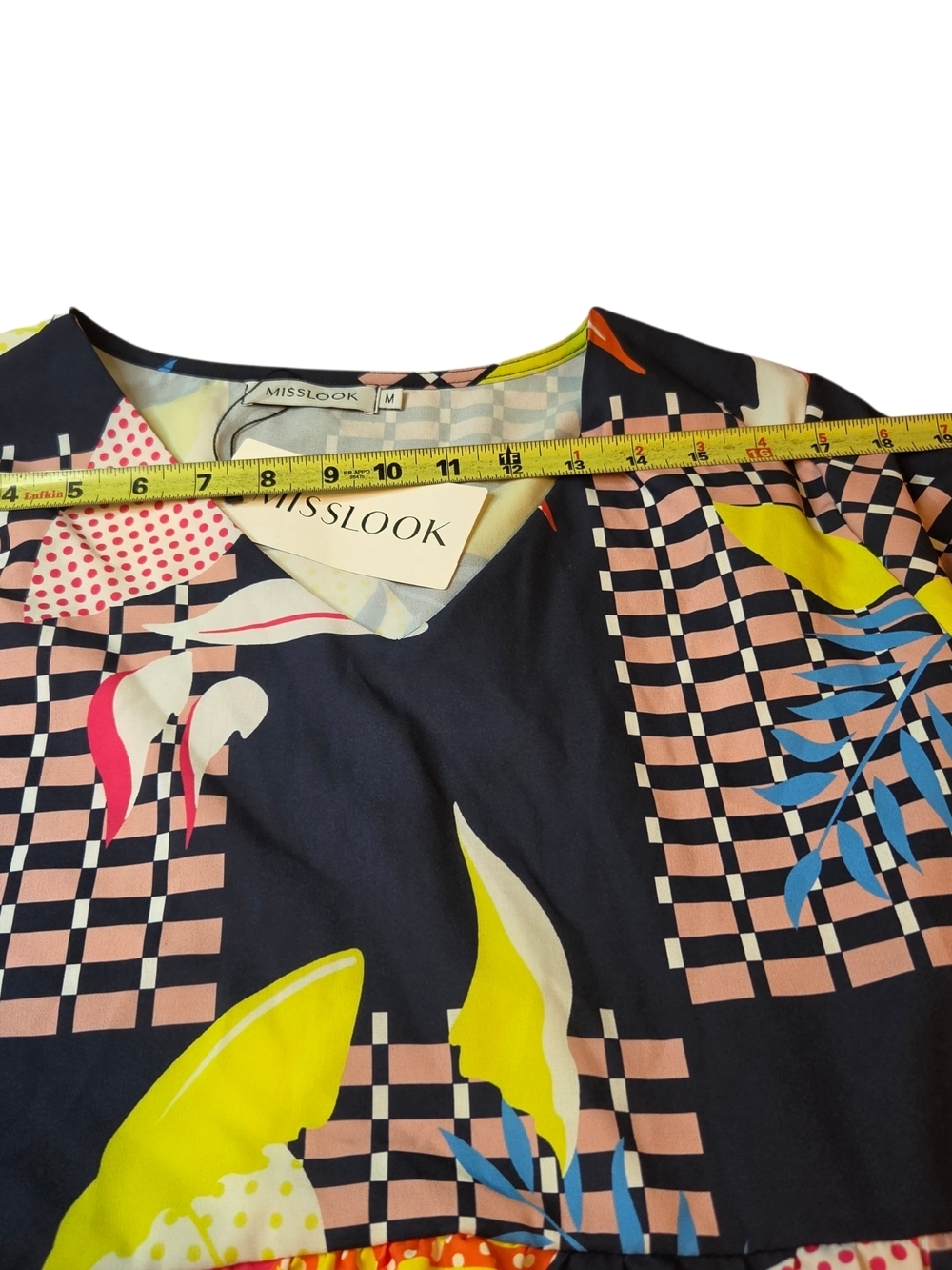 V-Neck Black Multi-Color Printed Tiered Dress - Picture 5 of 10